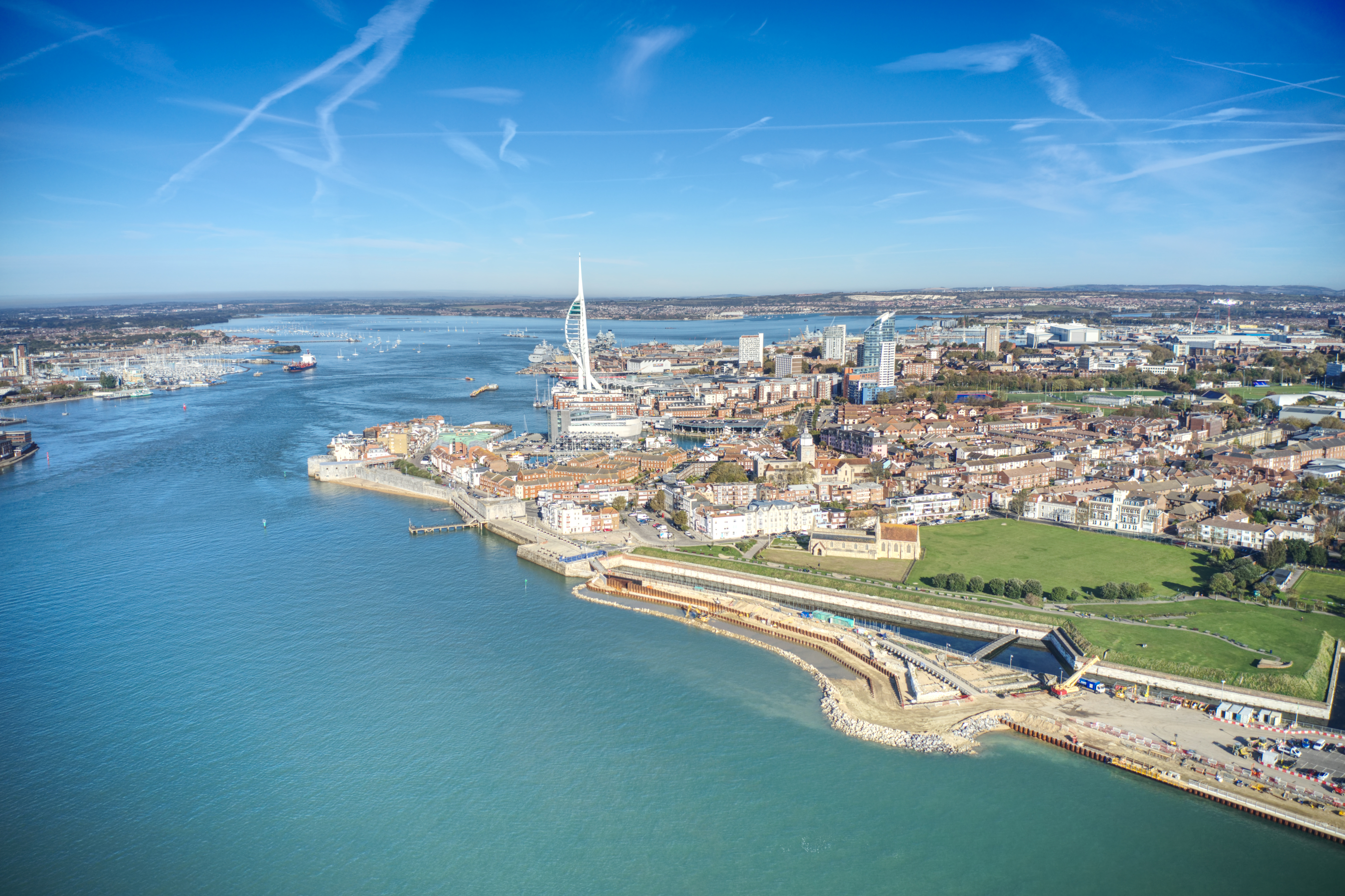 Aerial photo of the entrance to Portsmouth Harbour