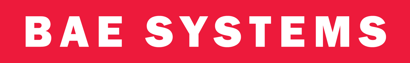 BAE Systems logo - white letters on red background